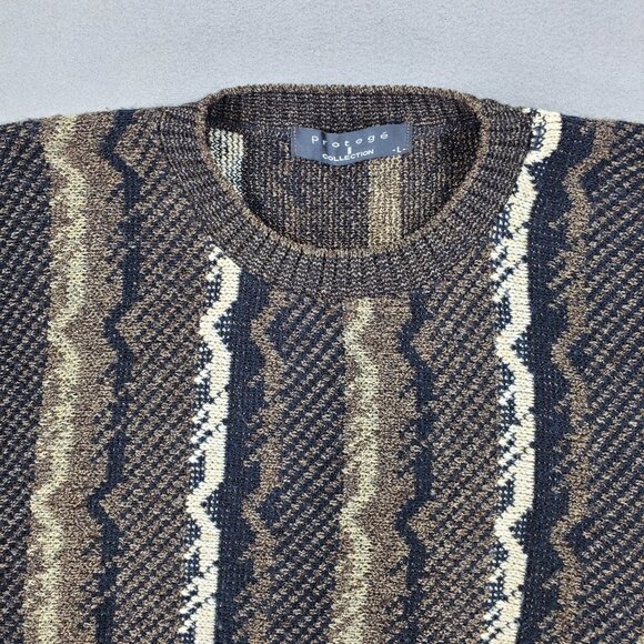 Vintage Protege Sweater Mens Large‎ Brown Acrylic Crewneck Grandpa 80s 90s USA - Picture 2 of 6